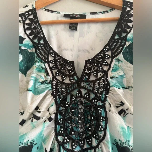 Style&Co floral cap sleeve maxi dress with elastic waist lace and metal details - Picture 8 of 8